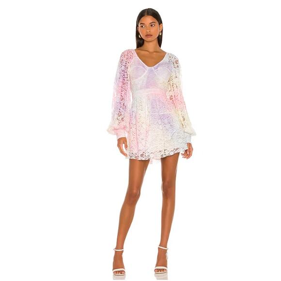 LoveShackFancy Dresses & Skirts - LoveShackFancy‎ Alela Long Sleeve Lace Tie Dye Ombre Pastel Mini Dress Size 2